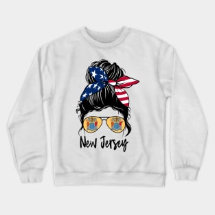 New Jersey girl Messy bun , American Girl , New Jersey Flag Crewneck Sweatshirt